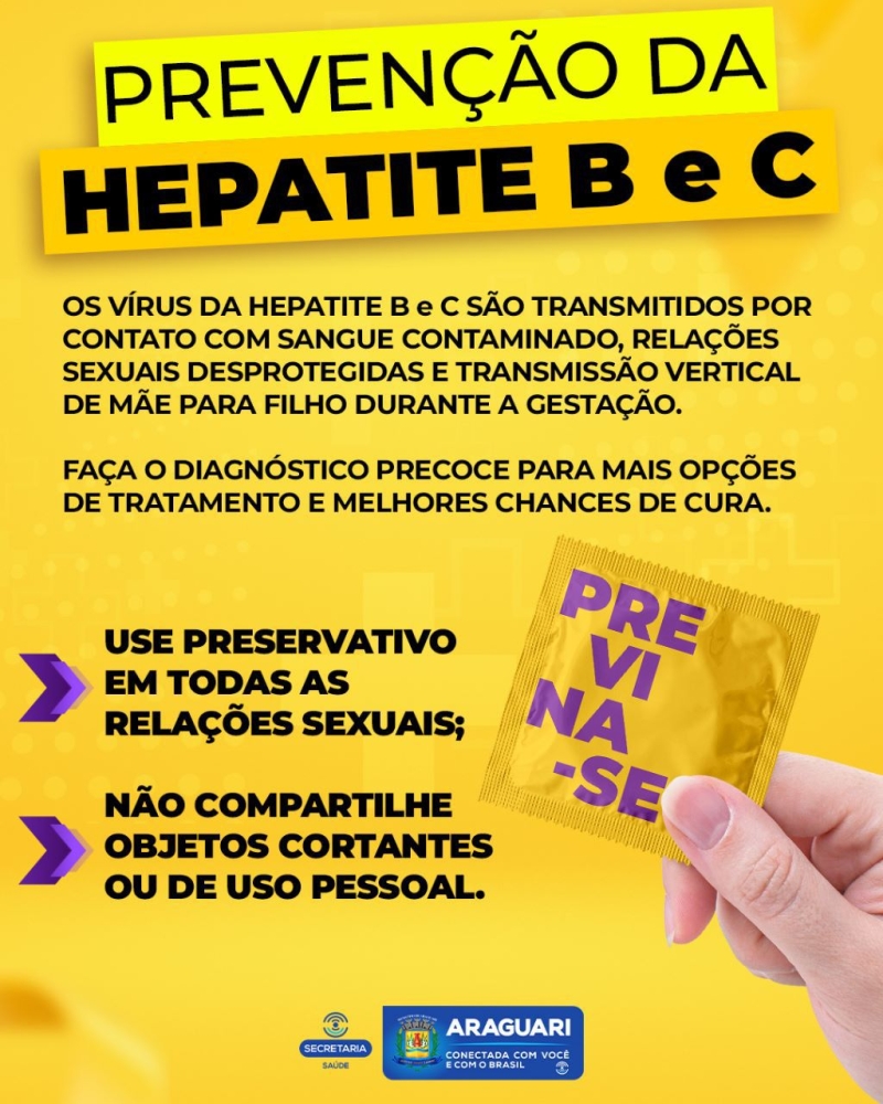 A prefeitura de Araguari, através da secretaria de Saúde, está promovendo a campanha “Julho Amarelo”, que é o mês da luta contra Hepatites Virais.