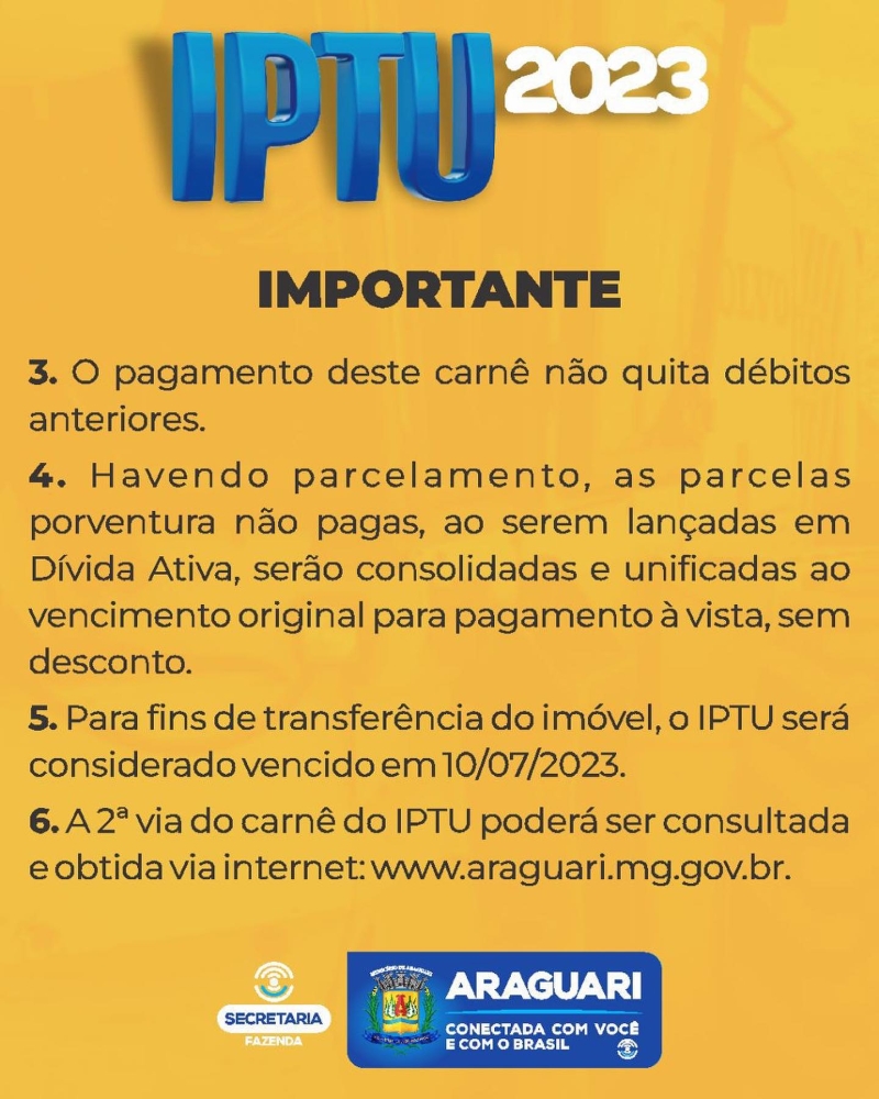 Prefeitura de Araguari informa sobre o início da entrega dos carnês do IPTU