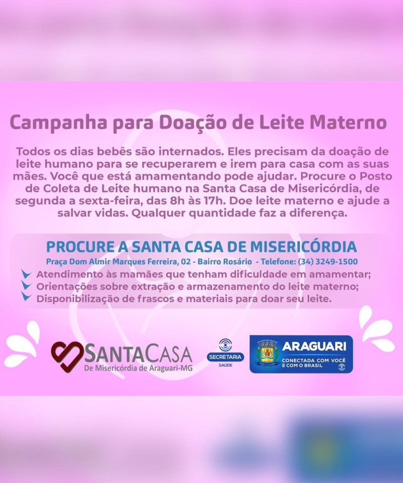 Prefeitura promove campanha para Doação de Leite Materno