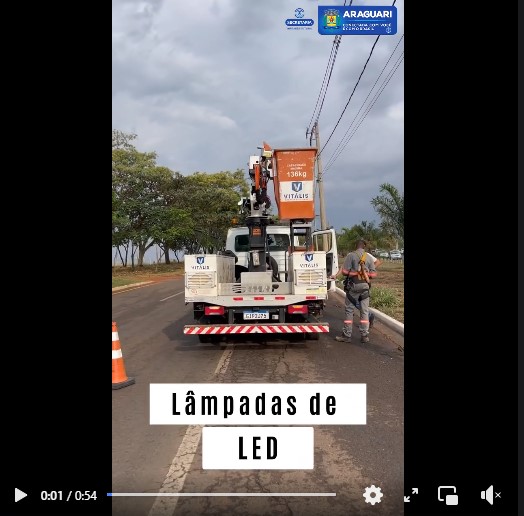 A prefeitura de Araguari, através da secretaria de Infraestrutura está trabalhando para melhorar a iluminação pública no município. A secretaria está trabalhando em parceria com a Companhia Energética de Minas Gerais – Cemig, dentro do Projeto Minas Led.