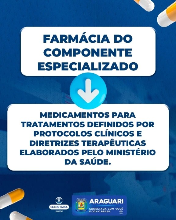 Os atendimentos são divididos entre Farmácia de Atenção Básica e de Componente Especializado A prefeitura de Araguari, por meio da secretaria de Saúde, informa a população, os horários de atendimentos da Farmácia Municipal de Atenção Básica, que além de atender na região central da cidade, atende também em algumas Unidade de Saúde, como: UBS Goiás, UBS Amorim, UBSF Miranda, UBSF Portal de Fátima e UBSF Amanhece e na Policlínica.