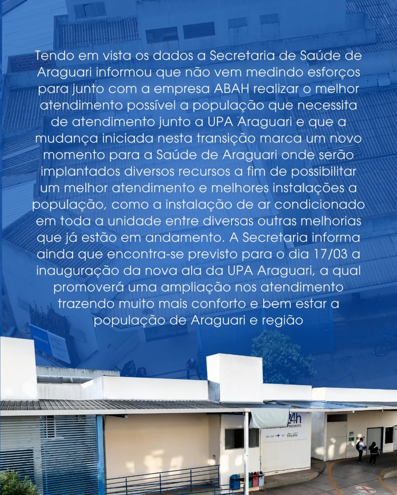 Nota de esclarecimento da Secretaria de Saúde de Araguari.