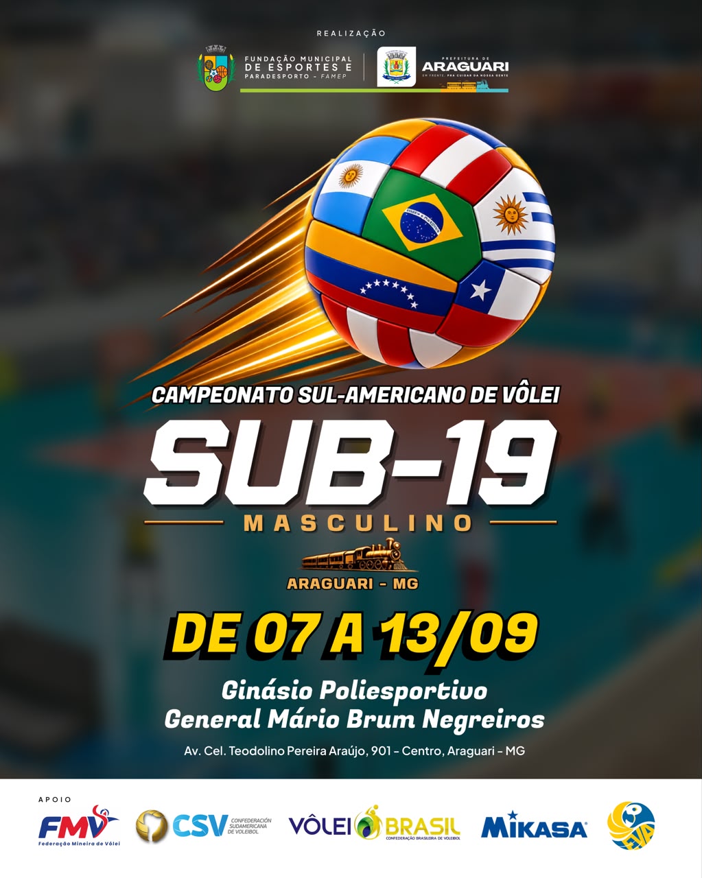 Araguari recebe Campeonato Sul-Americano de Vôlei Sub-19 Masculino em setembro