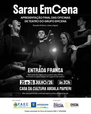 Sarau EmCena apresenta resultado final de oficinas de teatro em Araguari