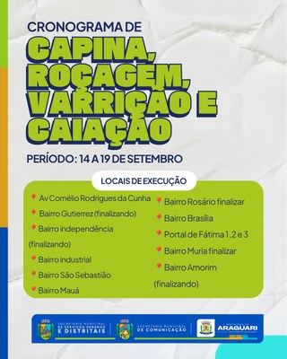 Prefeitura de Araguari segue com cronograma semanal de serviços de limpeza urbana