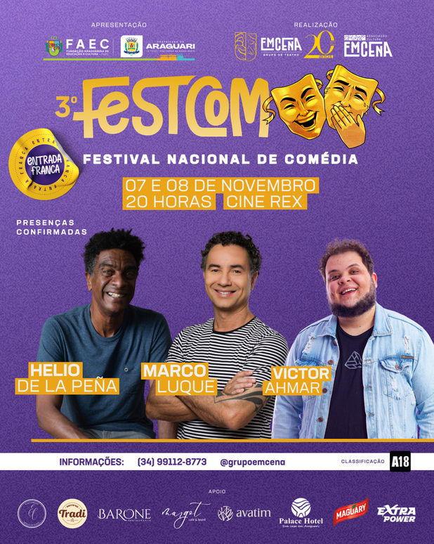 3º FestCom promete dois dias de muito humor com grandes nomes da comédia nacional em Araguari